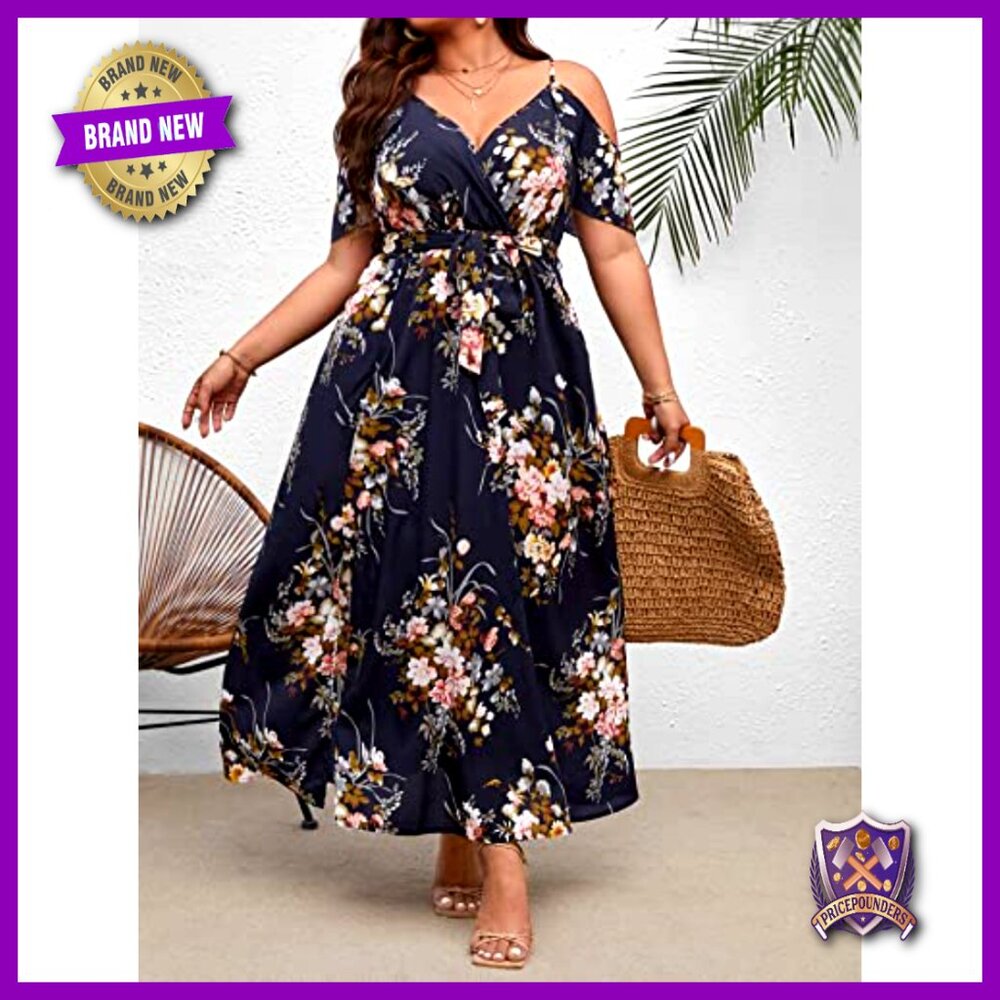Plus Size Cold Shoulder Split Thigh Maxi Dress Ca… - image 3